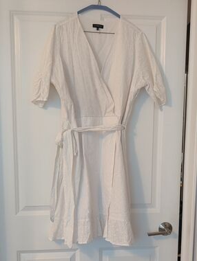 STATE White Eyelet Wrap Dress with Tie Waist